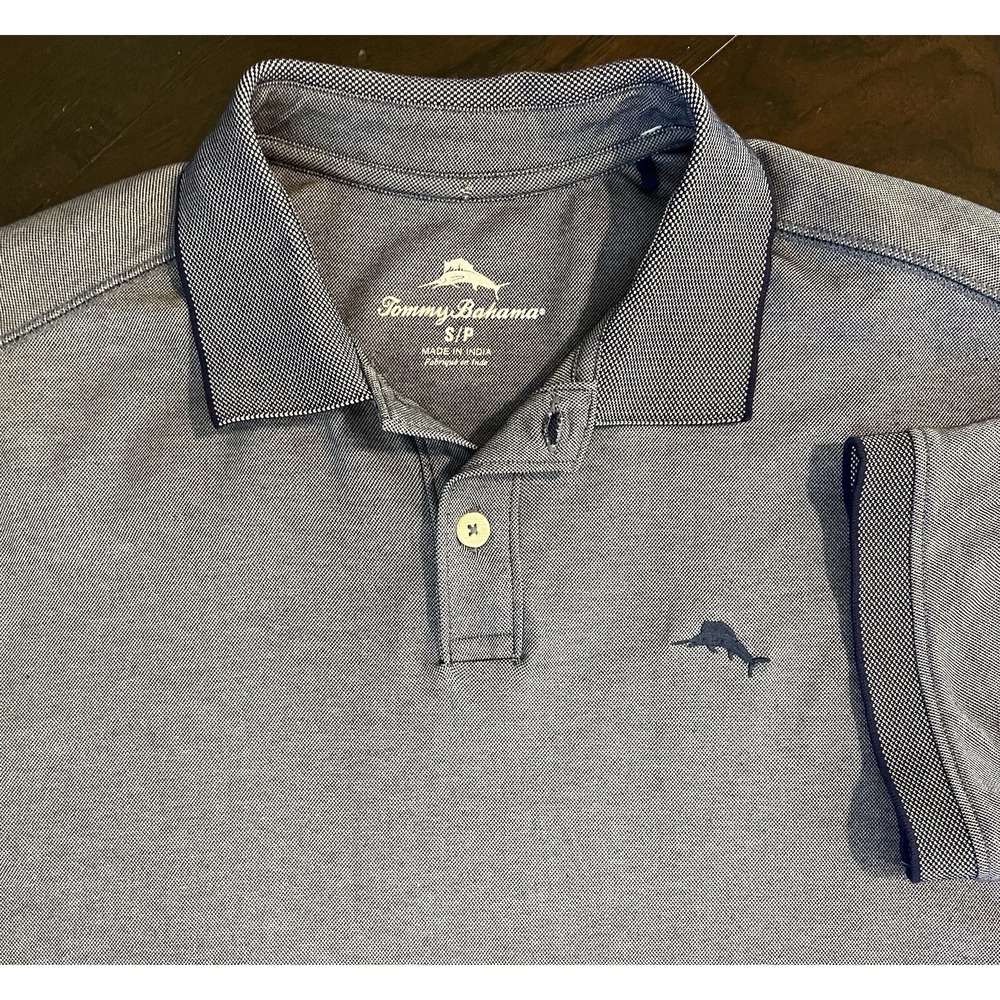 Tommy Bahama Polo Shirt Mens Small Blue Supima Cotton Blend Short Sleeve Marlin